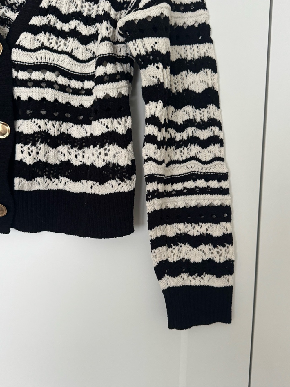 Chinese Laundry Black & White Striped Knit Cardigan with Gold Buttons - Picture 3 of 6